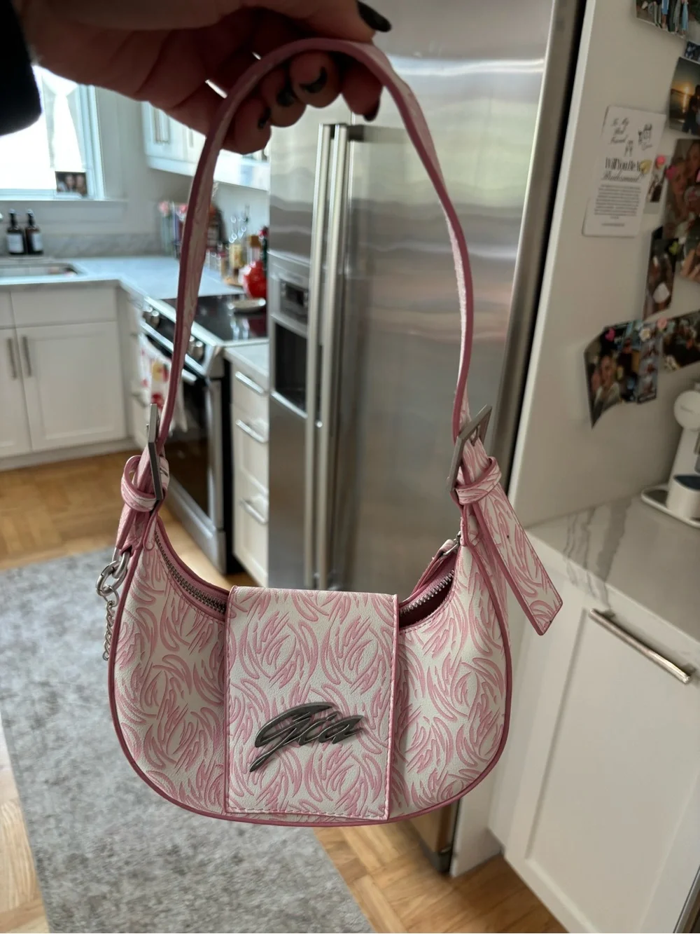 I.AM.GIA Pink Printed Shoulder Bag with Silver Logo